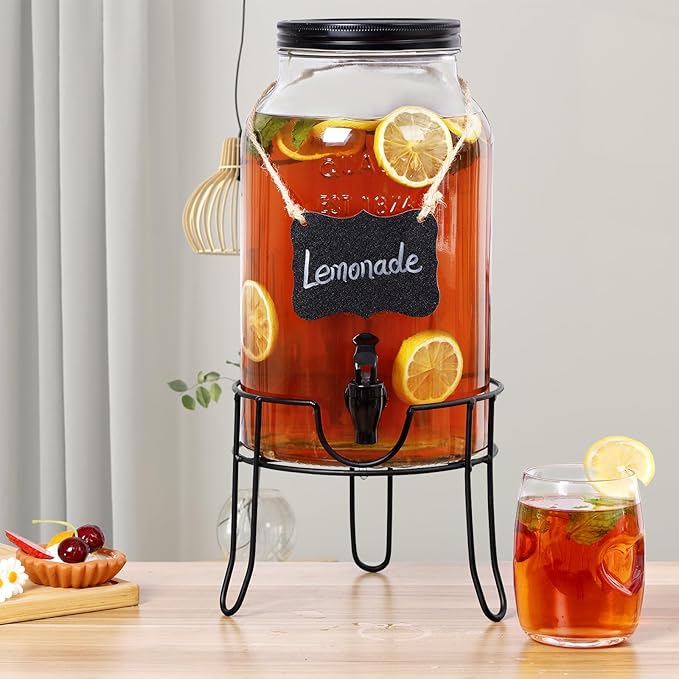 1.5 Gallon Glass Drink Dispensers for Parties, Ice Beverage Dispensers with Stand, Glass Water Dispenser with Spigot, Laundry Detergent Dispenser, Lemonade Dispenser - Image 6
