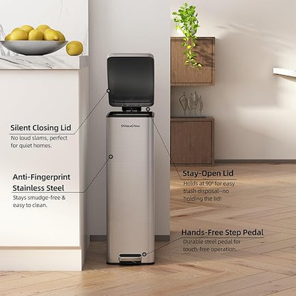 8 gallon/30L Slim Stainless Steel Garbage Can with Soft Close lid for Small Spaces，Pedal Fingerprint Proof Trash Bin with Removable Inner Bucket for Kitchen - Image 4