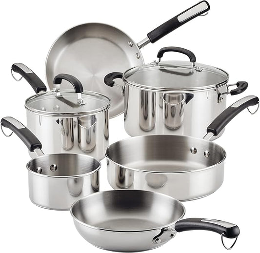 Farberware Brilliance Stainless Steel Cookware Set, 10 Piece Pots and Pans Set