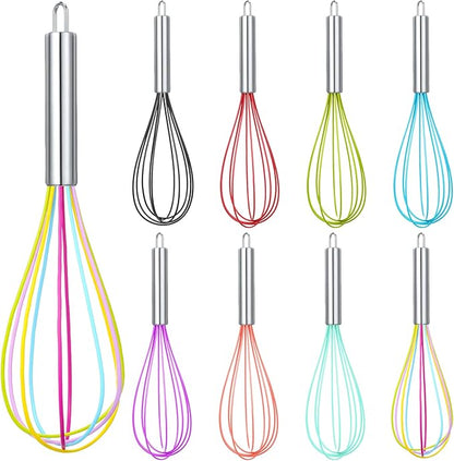 Domensi 8 Pcs 12 Inch Whisks Bulk for Cooking Silicone Whisks Non Scratch Stainless Steel Egg Beater Colorful Coated Metal Heat Resistant Egg Beaters for Valentines Day Party Favor Gift Supplies by Domensi