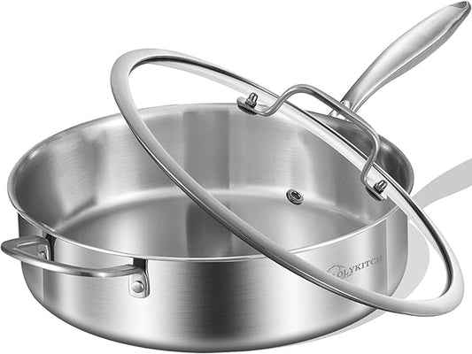 LOLYKITCH Whole Body Tri-Ply Stainless Steel 5.5 QT Sauté Pan with Lid,12 Inch Deep Frying Pan,Jumbo Cooker,Dishwasher and Oven Safe,Detachable Handle. by LolyKitch