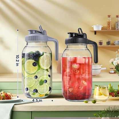 Glass Pitchers with Lid, Set of 2, 64OZ Leak-Proof Airtight Mason Jars, Wide Mouth Water Jugs for Cold Brew Coffee, Iced tea, Milk, Food Storage, Sun Tea Jar. - Image 2