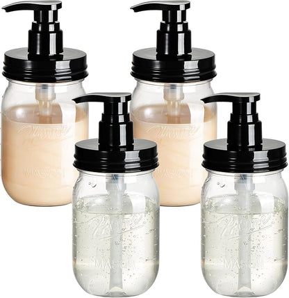Amolliar Plastic Mason Jar Soap Dispenser with Pump Lid,16OZ Refillable BPA-Free Hand Soap Dispenser Set with Cute Lables - Farmhouse Decor for Kitchen/Bathroom,Liquid Soap,Dish Soap, Lotion (4 Pack) by Amolliar