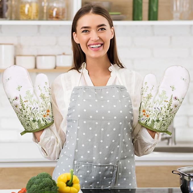 Leinuosen 6 Wild Flower Kitchen Towels Kitchen Decor and Accessories Set Floral Plant Oven Mitts and Pot Holders Sets Farmhouse Absorbent Dish Towels for Cooking Baking Grilling - Image 2