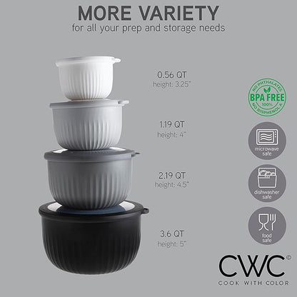 COOK WITH COLOR Prep Bowls with Lids- Wide and Deep Nesting Plastic Small Mixing Bowl Set with Lids, 8 Piece Set - Deep Bowls, Black/White - Image 2