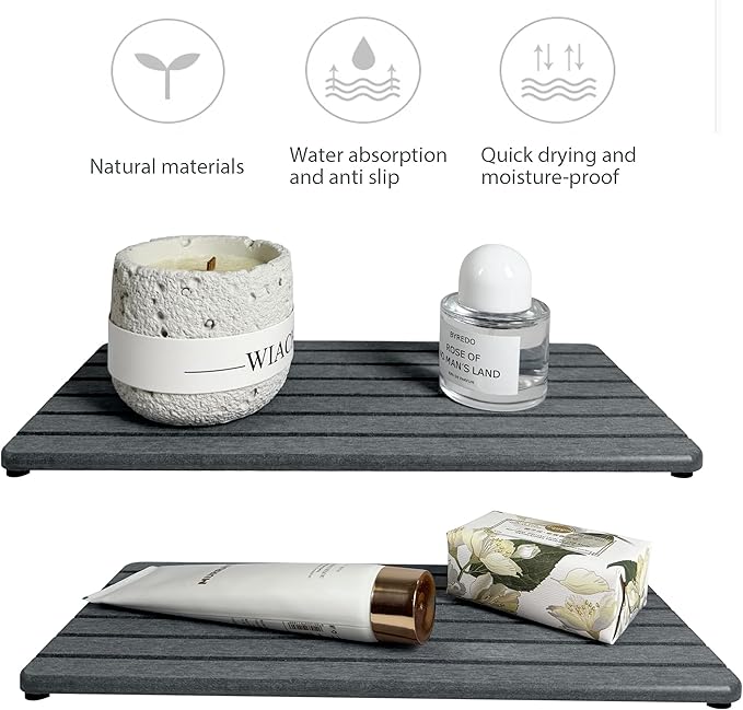 NiuYichee 2 PCS Water Absorbent diatomite Coasters, 12" x 5.5" Water Absorbing Stone Tray for Sink, Stone Drying mat for Kitchen Counter, Stone soap Tray Used for Hand Soaps & toiletries & Plants - Image 2