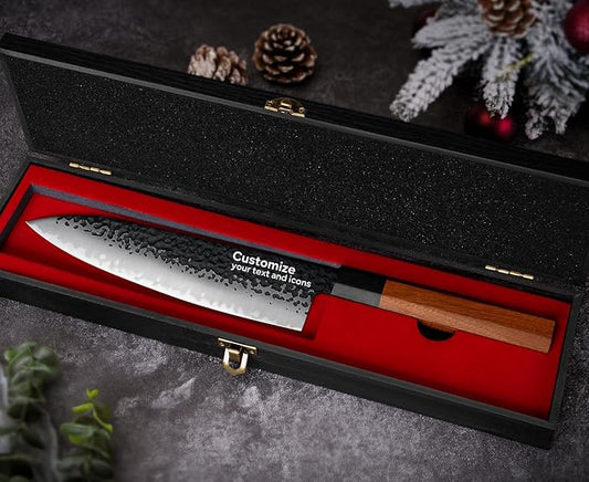 FAMCÜTE Personalized Gifts for Men Engraved Custom Japanese Knife, Hand Forged High Carbon Steel Chef Knife With Rosewood Handle, Birthday Day Gifts for Your Loved Ones (Sandalwood Gift Box) by FAMC%C3%9CTE
