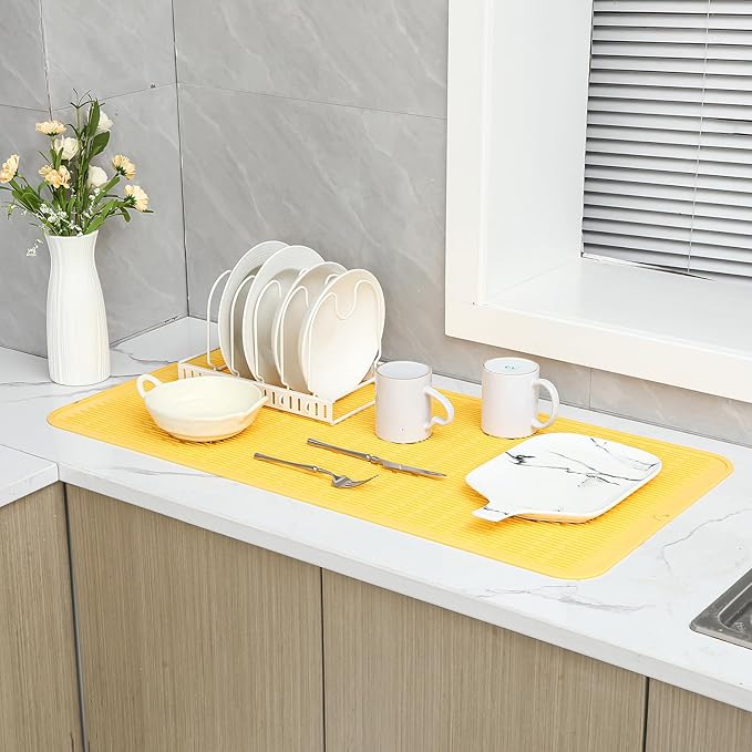 MicoYang Silicone Dish Drying Mat for Multiple Usage,Easy clean,Eco-friendly,Heat-resistant Silicone Mat for Kitchen Counter or Sink,Refrigerator or Drawer Liner Yellow 5XL 36inches x 18inches - Image 6