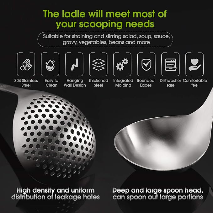 Patelai Hot Pot Slotted Ladle Set Stainless Steel Soup Ladle Strainer Scoops Cooking Skimmer Cookware Utensil for Hotpot Scooping Sauce Serving, 12 Inch(4 Pcs,Silver)