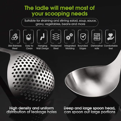 Patelai Hot Pot Slotted Ladle Set Stainless Steel Soup Ladle Strainer Scoops Cooking Skimmer Cookware Utensil for Hotpot Scooping Sauce Serving, 12 Inch(2 Pcs,Silver)