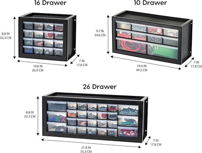 IRIS USA 10-Drawer Organizer (2 Pack), Made in USA, Teacher Toolbox, Plastic Storage Drawers, Stackable Organizer for Hardware, Small Parts, Craft, Bead, Screw, Nut and Bolt, Building Bricks, Black