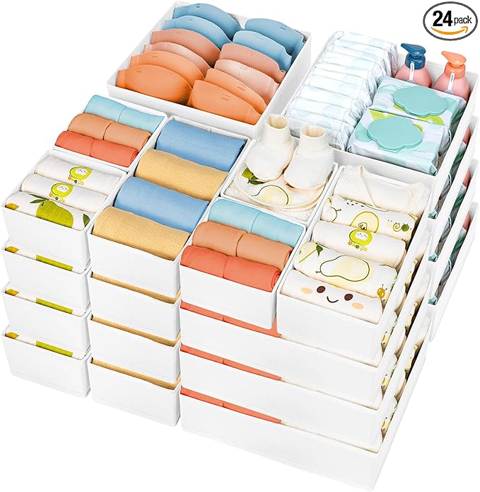 DIMJ Drawer Organizer Clothes, 24 Pack Dresser Organizer, Foldable Closet Organizers and Storage, Fabric Dresser Drawer Organizers, Drawer Dividers for Nursery, Baby Clothes, Underwears, Sock by DiMJ