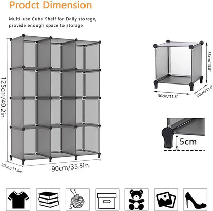 AWTATOS Cube Storage Organizer Closet Storage Cubes Shelves Bookshelf Clothes Organizer DIY Plastic 12 Cube Shelves for Home, Bedroom, Grey ULPZ022 - Image 3
