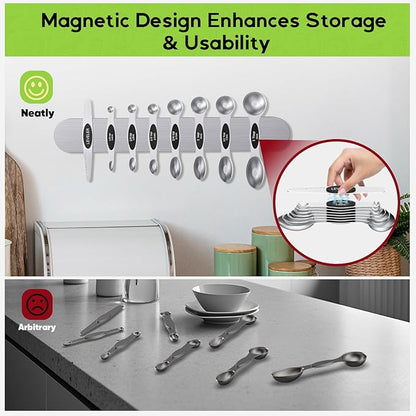 Magnetic Measuring Spoons Set with Strong N45 Magnets, Heavy Duty Stainless Steel Metal, Fits in Most Kitchen Spice Jars for Baking & Cooking, BPA Free, Multicolor, Set of 8 with Leveler（Black) - Image 6