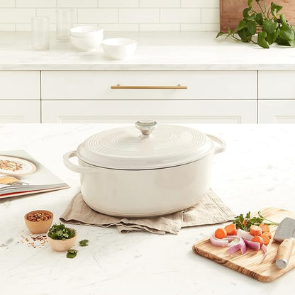 Lodge 7 Quart Enameled Cast Iron Oval Dutch Oven with Lid – Dual Handles – Oven Safe up to 500° F or on Stovetop - Use to Marinate, Cook, Bake, Refrigerate and Serve – Oyster White - Image 9