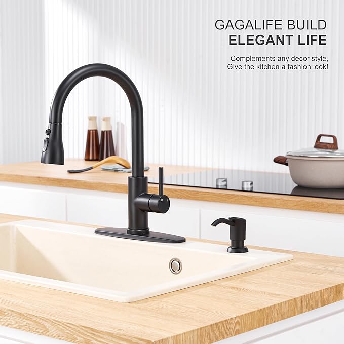 GAGALIFE Built in Sink Soap Dispenser or Lotion Dispenser for Kitchen Sink, Matte Black ABS Pump Head, with 17 Ounce PET Large Soap Bottle - Image 4