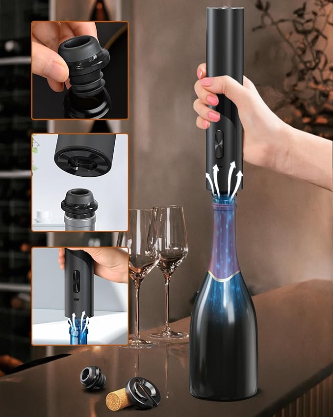CIRCLE JOY Electric Wine Bottle Opener Set Rechargeable 7-in-1 Wine Set with Foil Cutter, Electric Wine Opener, Electric 2in-1 Wine Aerator & Pourer, Electric Vacuum Pump and 2 Wine Stoppers, Black - Image 5