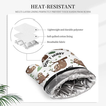 Sloth Gifts for Women, Funny Sloth Oven Mitt & Pot Holder Set, Heat Resistant Silicone Kitchen Mittens, Birthday Mother's Day Housewarming Gift Idea for Mom, Wife, BFF
