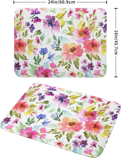 Spring Floral Dish Drying Mat for Kitchen Counter Flower Microfiber Absorbent Dish Draining Reusable Washable Foldable Extra Large 18"x24" - Image 2