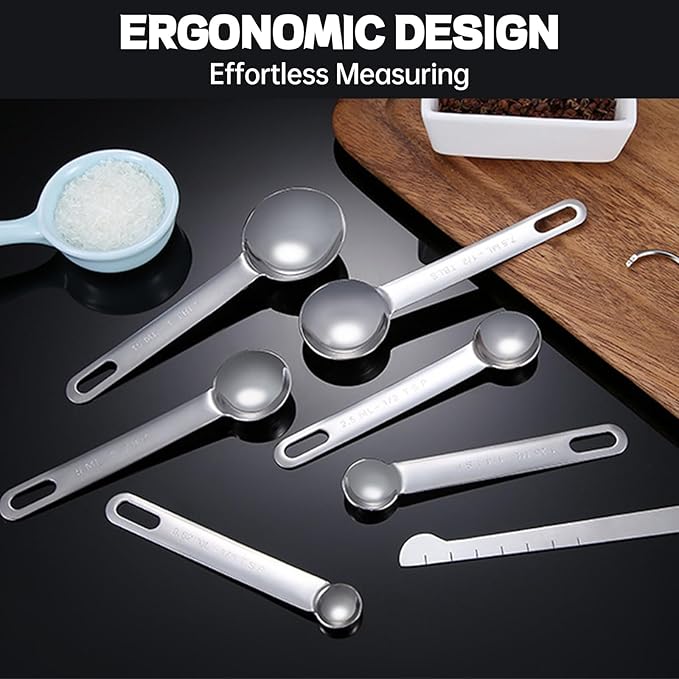 Tablespoon Measuring Spoons Set,7 PCS Metal Measuring Spoons,Stainless Steel Measuring Spoons for Cooking Bakeing - Image 4