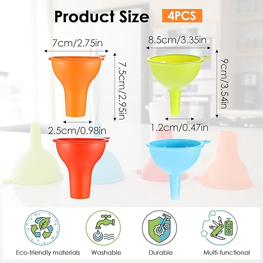 4 Pcs Silicone Kitchen Funnels - Flexible Condiment Sauce Canning Wide Mouth Funnel - Funnels for Kitchen Use Filling Bottles Jars Cans Powder Liquid Spices - Image 2