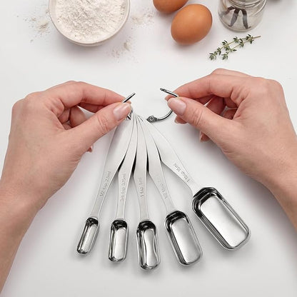 FANGSUN Stainless Steel Measuring Cups and Spoons Set of 10, Stainless Steel Measuring Spoons with Long Handles & Engraved Measurements, Fits in Spice Jars, for Baking & Cooking - Image 4