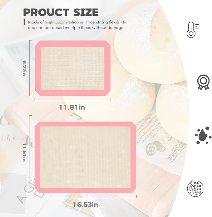 Silicone Baking Mat Set of 3, Silicone Baking Mats Cookie Sheet, Non-Stick Mats for Baking, Easy Clean & Reusable Oven Baking Sheet for Making Macaroons, Cookies (Pink) - Image 5