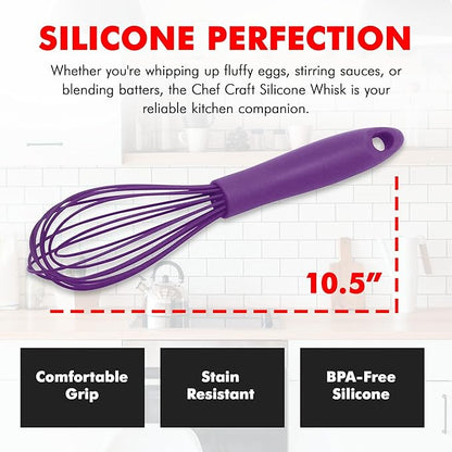 Chef Craft Premium Silicone Wire Cooking Whisk, 10.5 Inch, Purple - Image 4