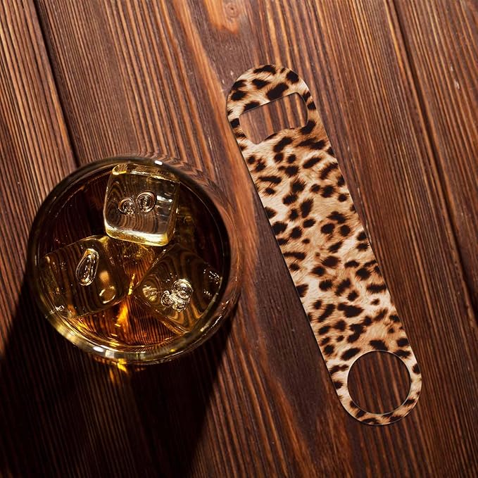 Leopard Pattern Stainless Steel Bottle Opener Cheetah Animal Print Beautiful Watercolor Spotted Skin Pattern Flat Beer Bottle Opener Keychain for Home Kitchen Bar Restaurant Party Gift