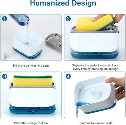 Premium Quality Soap Dispenser for Kitchen - Washing Up Liquid Dispenser With Sponge Holder, Sink Pump, and Instant Refill Soap Holder