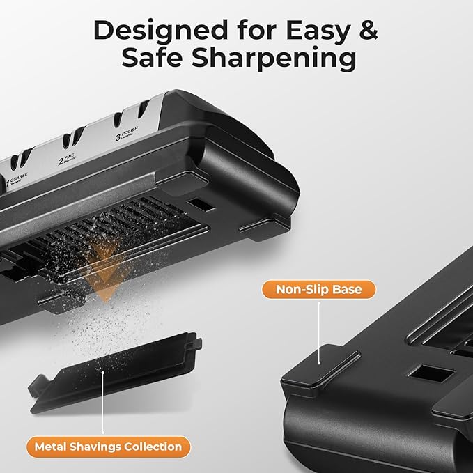 Kitchen Professional Electric Knife Sharpener: 3-Stage 100% Diamond Abrasives Knife Sharpeners with 15° Precision Angle Electric Steel Sharpening Tool to Restore/Polish Chef Knives - Image 7