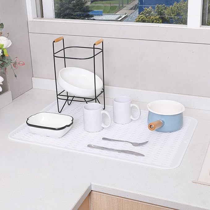 MicoYang Silicone Dish Drying Mat for Multiple Usage,Easy clean,Eco-friendly,Heat-resistant Silicone Mat for Kitchen Counter or Sink,Refrigerator or Drawer Liner White 3XL 28 inches x 18 inches - Image 7