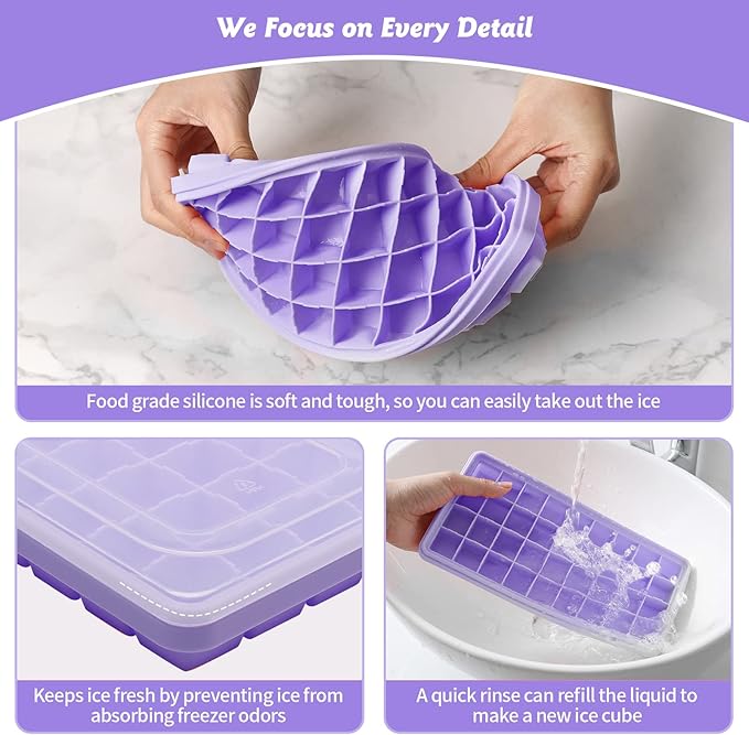 Silicone Ice Cube Tray with Leak-Proof Lid & Storage Bin for Freezer – BPA-Free 36-Piece Nugget Ice Molds, Spill-Resistant Cover & Ice Scoop Container Cover - Image 6