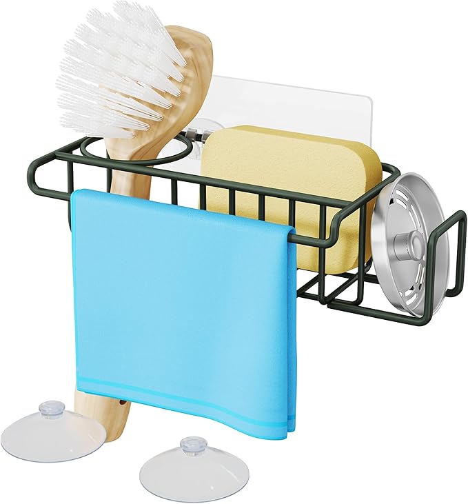 HapiRm Sink Caddy Sponge Holder - No Drill Sponge Holder for Kitchen Sink, Rustproof and Waterproof Kitchen Organizer - Green by HapiRm