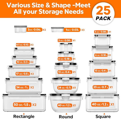 50 PCS Food Storage Containers with Lids (25 Containers & 25 Lids) - Reusable Plastic Food Containers for Kitchen Storage and Organization BPA-Free Leakproof Meal Prep Container with Labels & Pen - Image 2