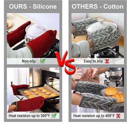 KEGOUU Oven Mitts and Pot Holders 6pcs Set, Kitchen Oven Glove High Heat Resistant 500 Degree Extra Long Oven Mitts and Potholder with Non-Slip Silicone Surface for Cooking (Red) - Image 5