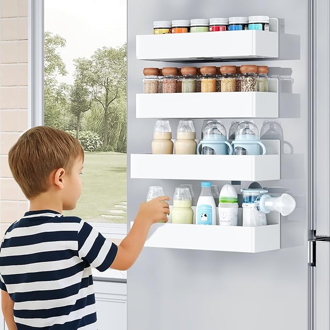 Mystozer Magnetic Spice Rack for Refrigerator, Kitchen Organizer and Storage Shelf, White (2 Pack)… - Image 8