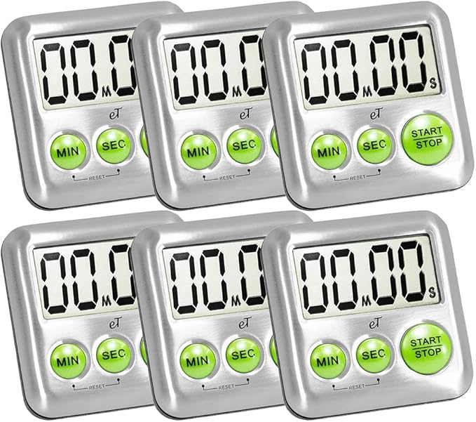 Elegant Digital Kitchen Timer Stainless Steel - Lime - Strong Magnetic Back - Kickstand - Loud Alarm - Large Display - Auto Memory - Auto Shut-Off - Model eT-25 (Lime 6-Pack) by eTradewinds by eTradewinds