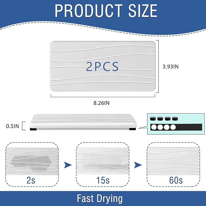 2PCS Water Absorbing Stone Tray, Fast Drying Stone Sink Tray, Water Absorbent Diatomite Trays, Stones Soap Trays, Diatomite Coasters for Kitchen Sink Bathroom Counter, Hand Soap Dish & Holders - Image 6