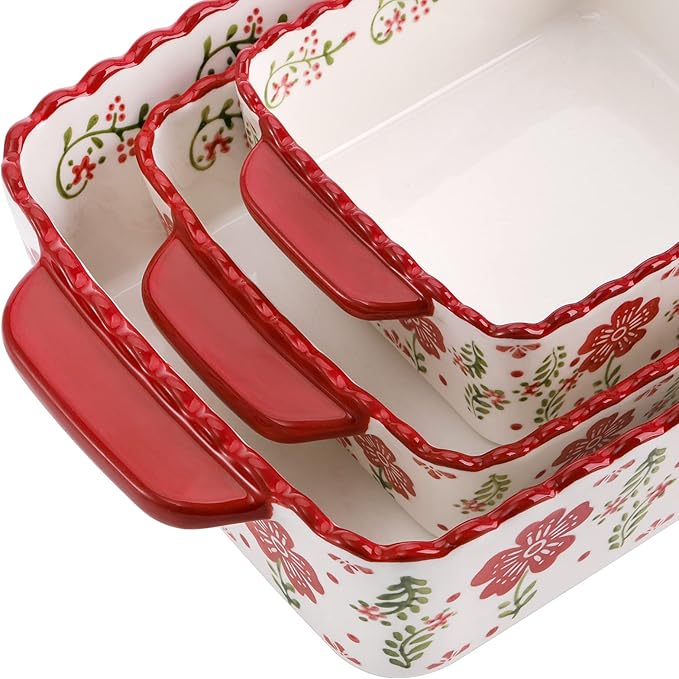 Coloch 3 Pack Ceramic Baking Dishes, Rectangular Bakeware Set Hand-painted Lasagna Pan Porcelain Serving Bakeware for Pasta, Chicken, Kitchen, Banquet, Microwave and Dishwasher Safe - Image 3