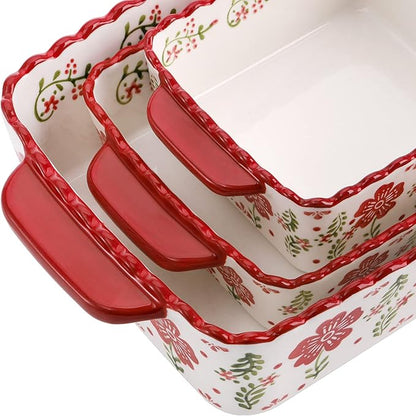Coloch 3 Pack Ceramic Baking Dishes, Rectangular Bakeware Set Hand-painted Lasagna Pan Porcelain Serving Bakeware for Pasta, Chicken, Kitchen, Banquet, Microwave and Dishwasher Safe - Image 3