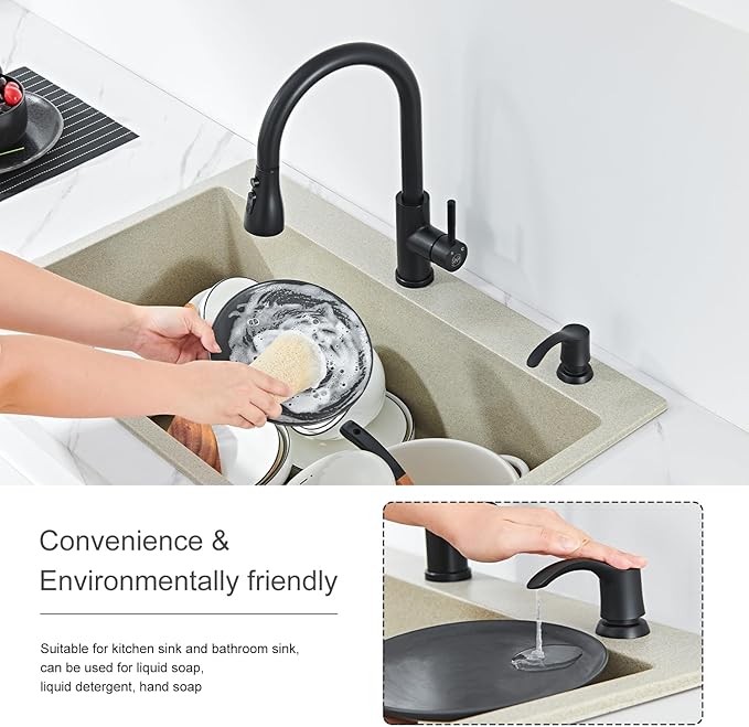 GAGALIFE Kitchen Sink Soap Dispenser - Sink Soap Dispenser Pump with 40" Silicone Extension Tube Kit (Matte Black), Say Goodbye to Frequent Refills G080-1B