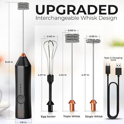 Zulay Kitchen Rechargeable Milk Frother - Dynamic - 3 Speeds, 3 Whisk Attachments, 500 mAh USB Charging, Drink Mixer For Latte, Cappuccino, Matcha, Protein Powder, Coffee Foam - Black Copper - Image 5