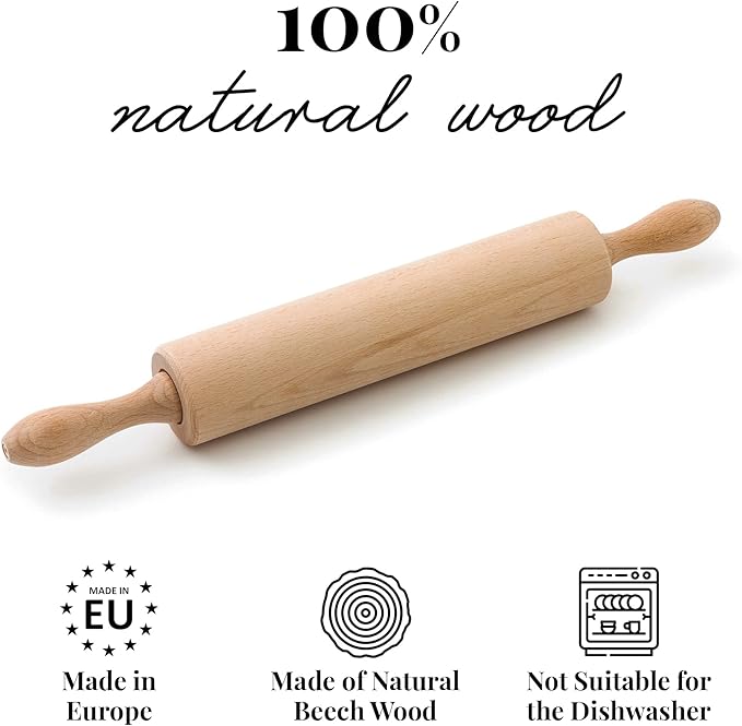 tuuli Kitchen Professional Classic Wooden Rolling Pin with revolving Centre (17,3 by 2,2 inches) - Image 3