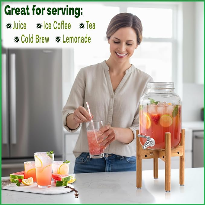 ZPirates Drink Dispenser Stand - Adjustable Bamboo Holder Riser for Compatible Water, Lemonade, Juice & Beverage Dispensers, Mason Jar & Spigot Jugs - Foldable Stand for 7-10 Inch Dispensers
