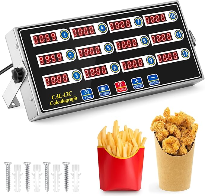 Relaxweex 1 Pack Commercial 12 Channel Digital Kitchen Timer, Multi-Countdown Timer with Loud Alarm & Large LCD Display, Wall Mount or Countertop for Restaurant, Fry Station, Baking & Lab Use by Relaxweex