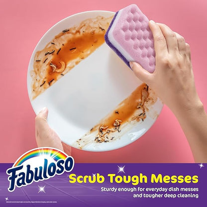 Fabuloso Scratch-Free Kitchen Dish Sponges, Purple Cellulose Scrubber Sponge with Scouring Pad for Dishes, Pots, Pans, Counters and Sinks, Tough on Messes, 4.25 x 2.75 x 1.25 in, 4 Count - 2 Pack - Image 3