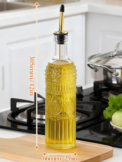 2 Pcs Olive Oil Dispenser Bottle for Kitchen,17oz Clear Glass Cooking Oil and Vinegar Dispenser Set, Coffee Syrup Dispenser with 2 Pourers and 1 Funnel (Two circles) - Image 2