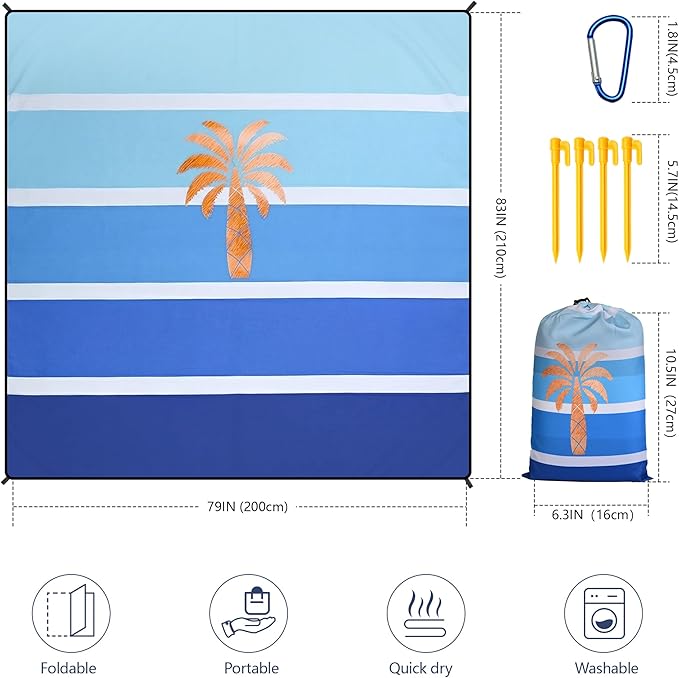 WIWIGO Beach Blanket Waterproof Sandproof Beach Mat 79" X 83"/10'x9'for 2-8 Adults Quick Drying Outdoor Picnic Mat Beach Accessories for Travel, Camping, Hiking - Image 2
