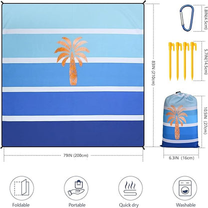 WIWIGO Beach Blanket Waterproof Sandproof Beach Mat 79" X 83"/10'x9'for 2-8 Adults Quick Drying Outdoor Picnic Mat Beach Accessories for Travel, Camping, Hiking - Image 2
